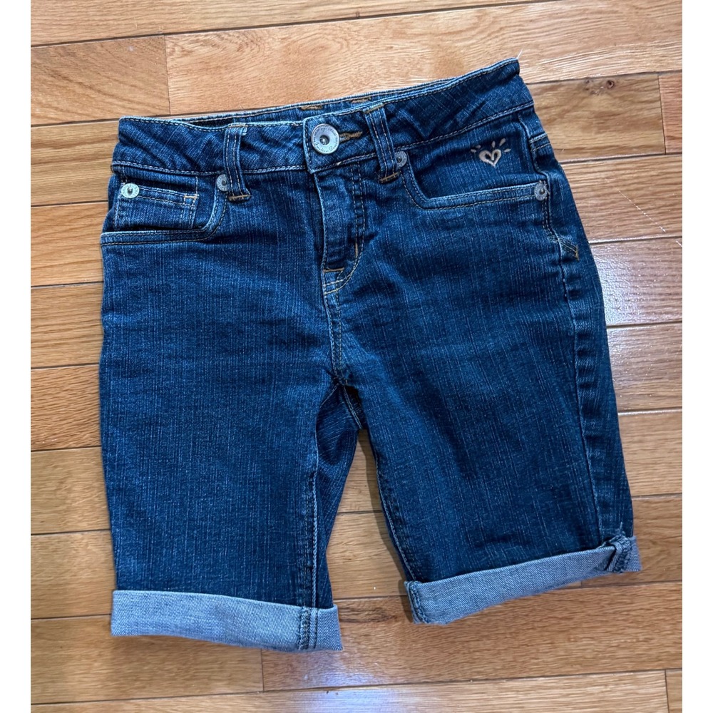 Justice Girls Denim Bermuda Shorts Dark Wash Cuffed Simply Low Size 10S Stretch‎